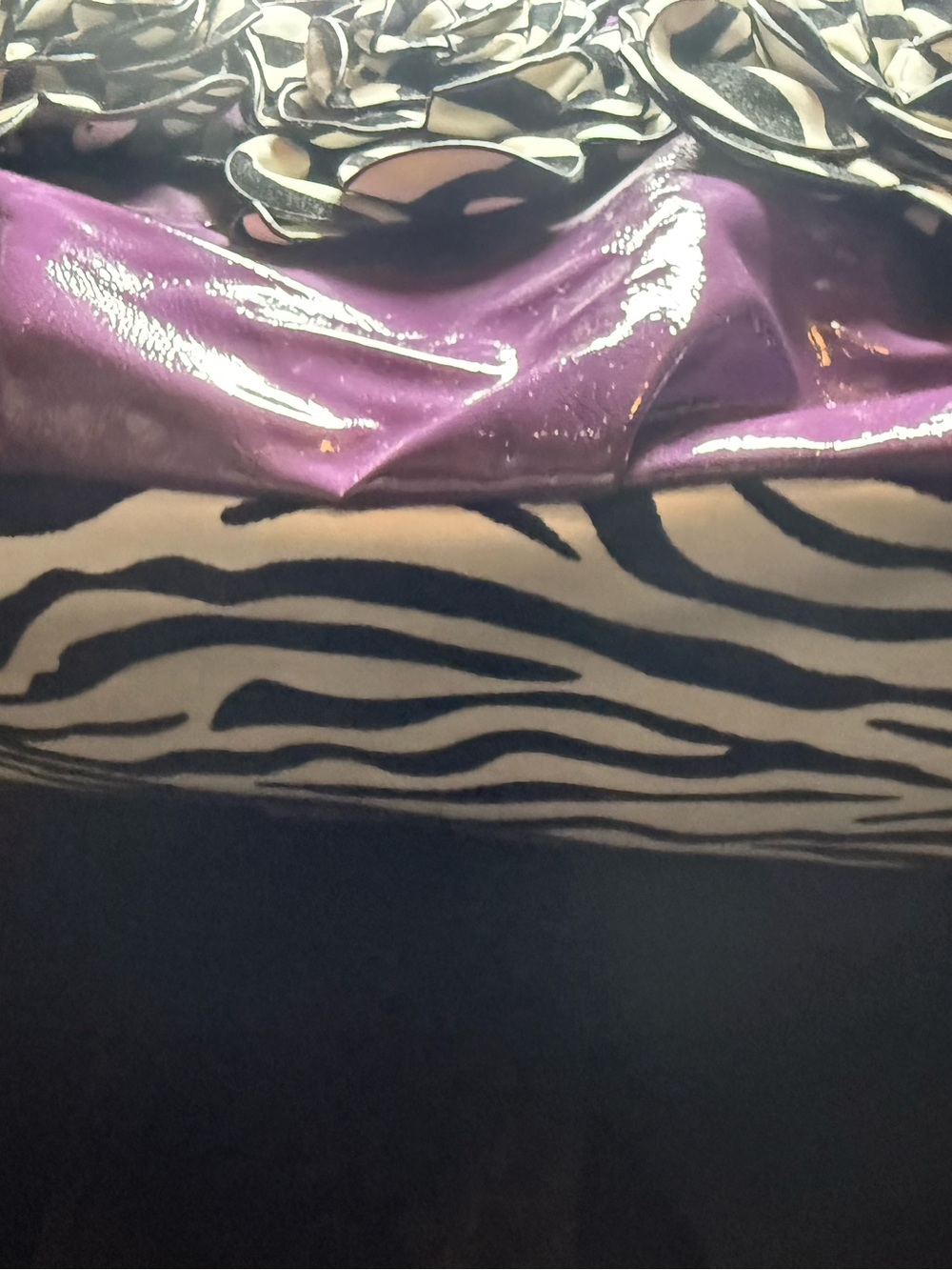 JY Fashion Y2K Purple Glossy Zebra Print Rosette Flower Purse Bag - Picture 8 of 16